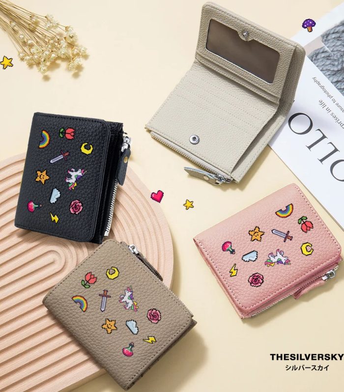 Calvy Compact Wallet Premium | Dompet Wanita Kulit Unicorn Pixel Mix