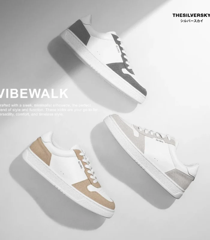 Vibewalk - Sepatu Sneakers Casual Pria Low Putih Mix Suede Premium Shoes