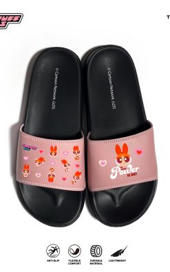 Thesilversky Blossom Powerpuff Girls Slides Sandal Dusty Pink | Slip On Wanita Sendal Slipper Premium