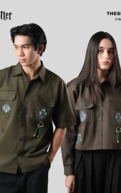 Thesilversky Slytherin Army Workshirt | Harry Potter Official Kemeja Pria Wanita Crop