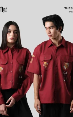 Thesilversky Gryffindor Maroon Workshirt | Harry Potter Official Kemeja Pria Wanita Crop