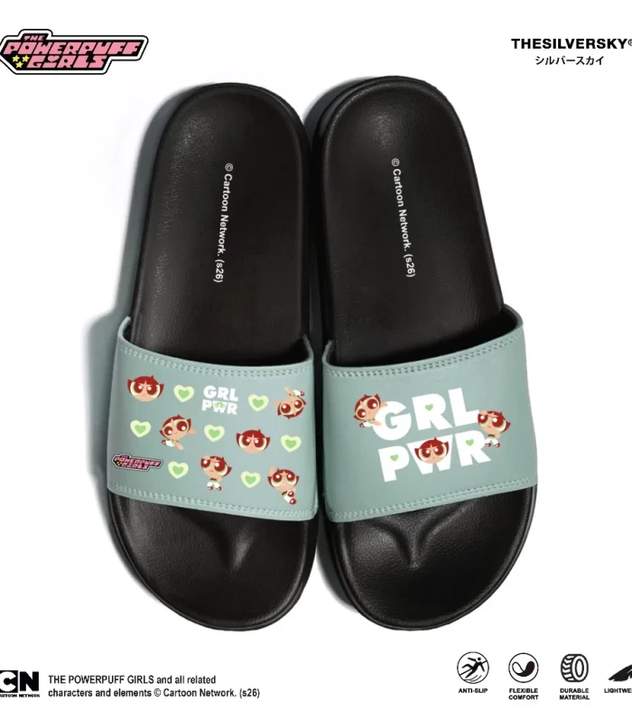 Buttercup Powerpuff Girls Mint Green Slides Sandal | Slip On Wanita Sendal Slipper Premium