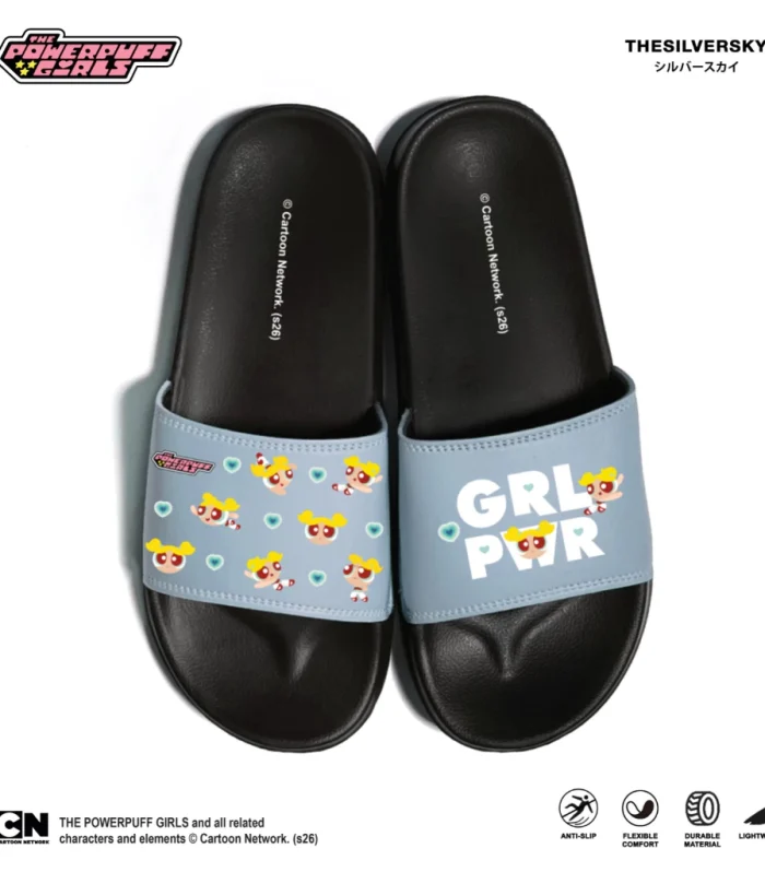 Bubbles Powerpuff Girls Dusty Blue Slides Sandal | Slip On Wanita Sendal Slipper Premium
